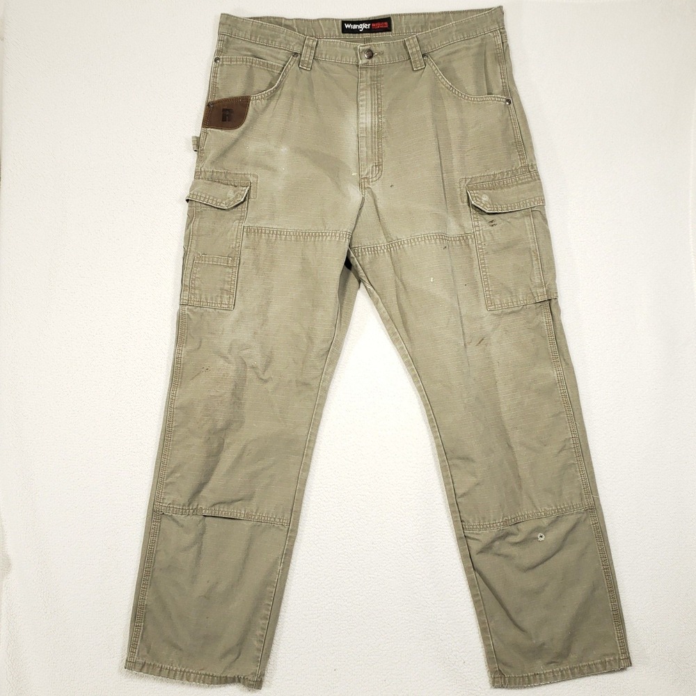 Wrangler Riggs Double Knee Pants Mens 38x32 Ripstop Workwear Utility Distressed